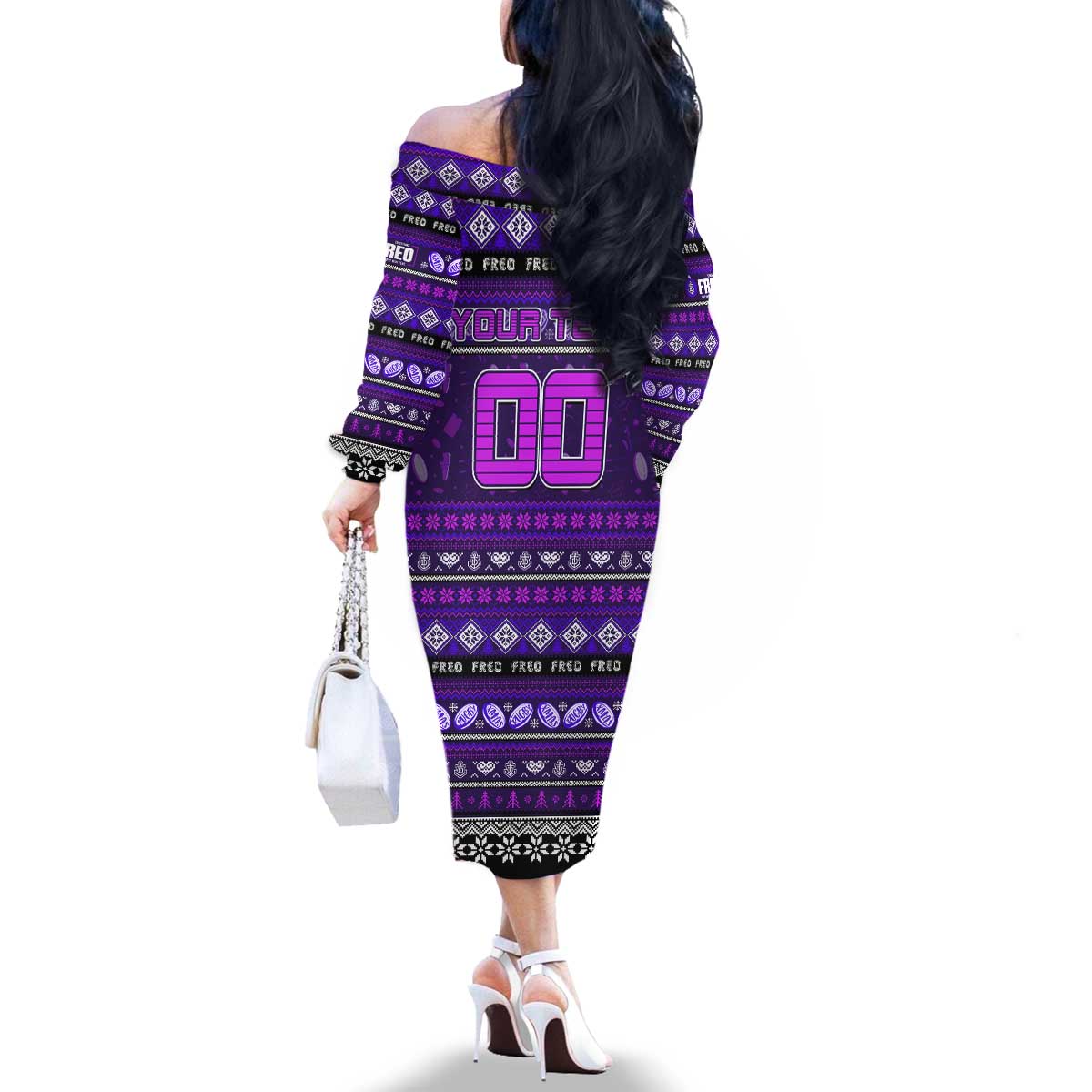 Personalized Freo Rugby Xmas Family Matching Off The Shoulder Long Sleeve Dress and Hawaiian Shirt Australia AFL Mascot