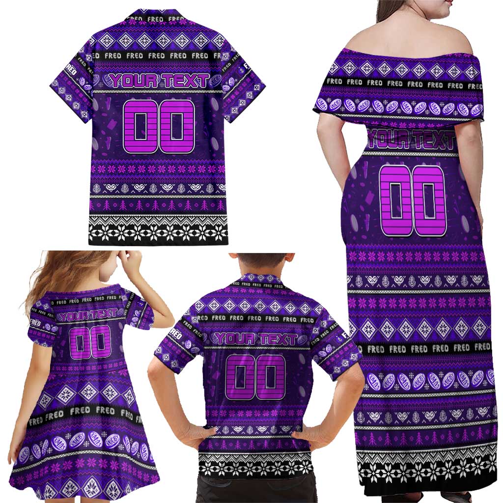 Personalized Freo Rugby Xmas Family Matching Off Shoulder Maxi Dress and Hawaiian Shirt Australia AFL Mascot