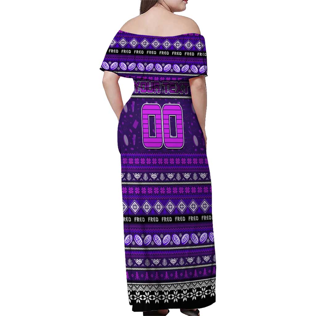 Personalized Freo Rugby Xmas Family Matching Off Shoulder Maxi Dress and Hawaiian Shirt Australia AFL Mascot