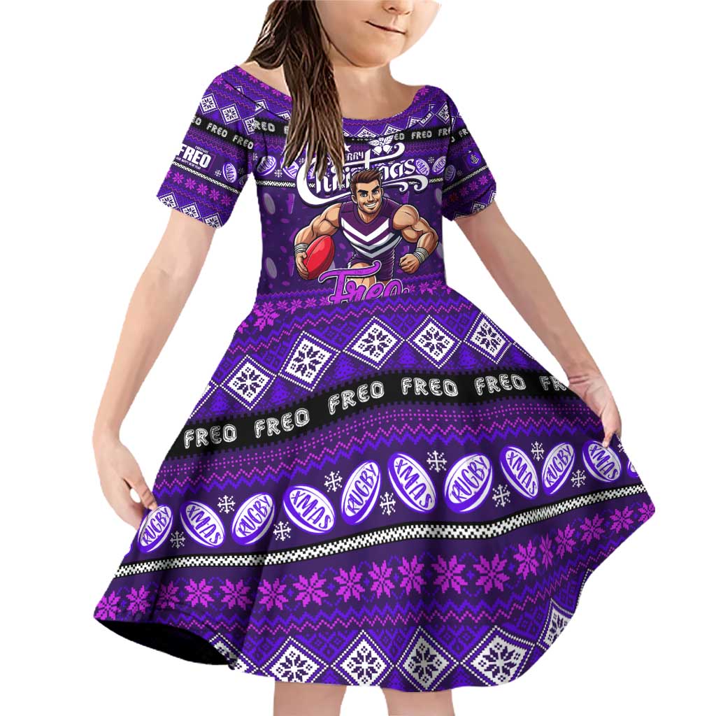 Personalized Freo Rugby Xmas Family Matching Off Shoulder Short Dress and Hawaiian Shirt Australia AFL Mascot