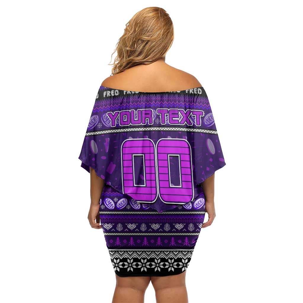 Personalized Freo Rugby Xmas Family Matching Off Shoulder Short Dress and Hawaiian Shirt Australia AFL Mascot