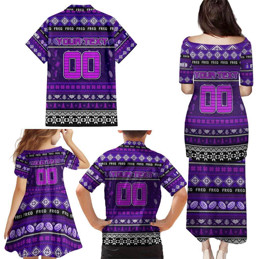 Personalized Freo Rugby Xmas Family Matching Puletasi and Hawaiian Shirt Australia AFL Mascot