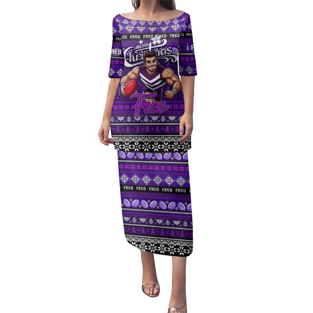Personalized Freo Rugby Xmas Family Matching Puletasi and Hawaiian Shirt Australia AFL Mascot