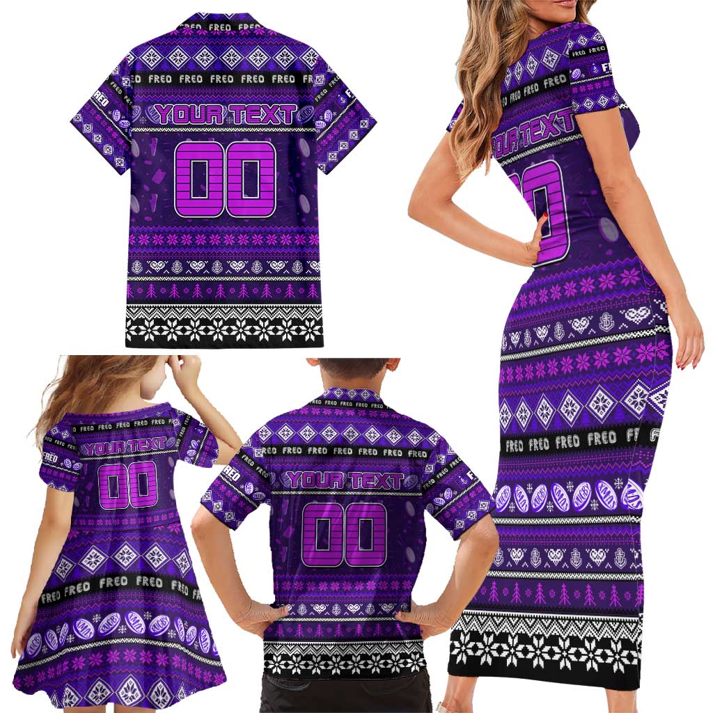Personalized Freo Rugby Xmas Family Matching Short Sleeve Bodycon Dress and Hawaiian Shirt Australia AFL Mascot
