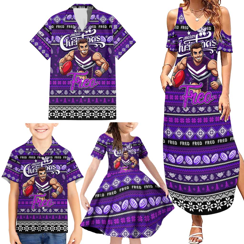 Personalized Freo Rugby Xmas Family Matching Summer Maxi Dress and Hawaiian Shirt Australia AFL Mascot