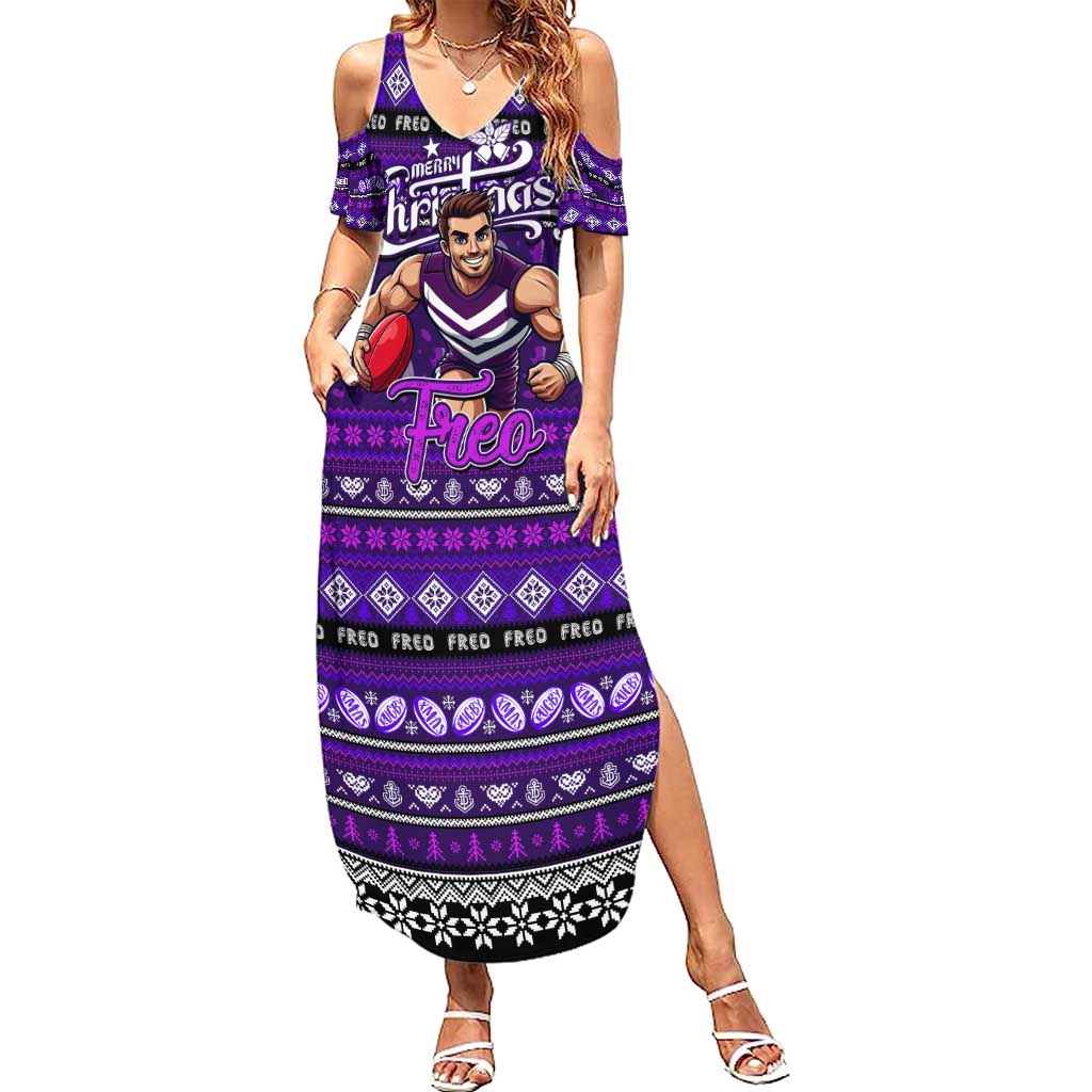 Personalized Freo Rugby Xmas Family Matching Summer Maxi Dress and Hawaiian Shirt Australia AFL Mascot