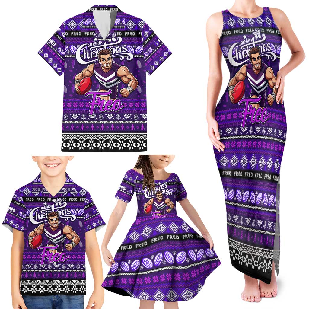 Personalized Freo Rugby Xmas Family Matching Tank Maxi Dress and Hawaiian Shirt Australia AFL Mascot
