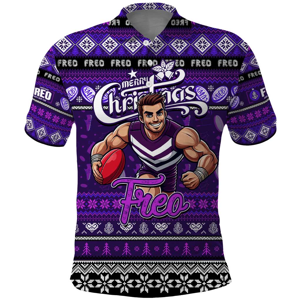Personalized Freo Football Xmas Polo Shirt Australia AFL Mascot - Vibe Hoodie Shop
