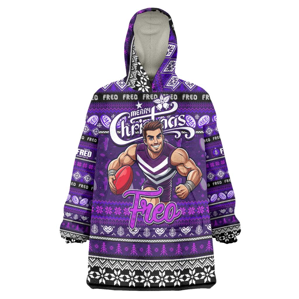 Personalized Freo Football Xmas Wearable Blanket Hoodie Australia AFL Mascot - Vibe Hoodie Shop