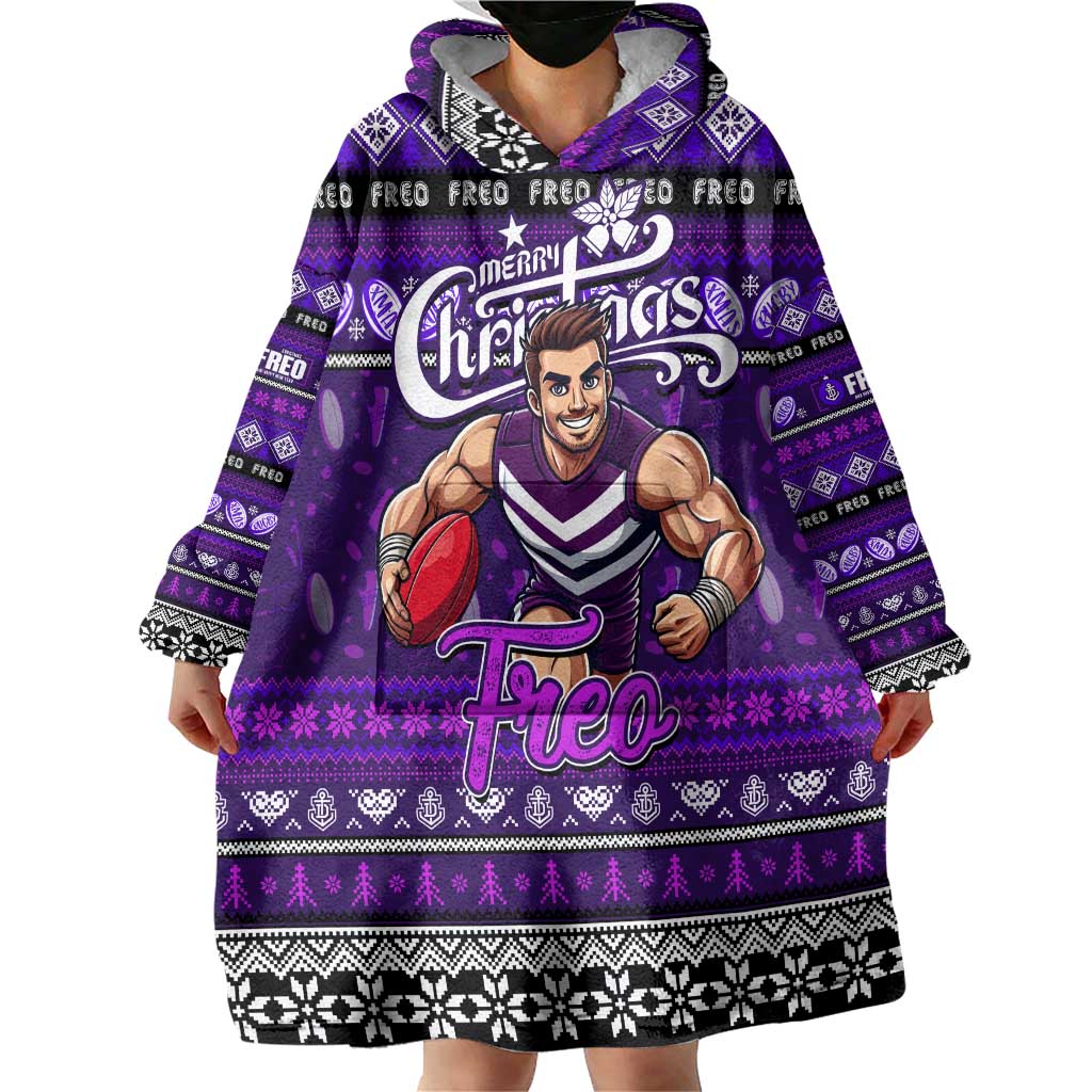 Personalized Freo Football Xmas Wearable Blanket Hoodie Australia AFL Mascot - Vibe Hoodie Shop