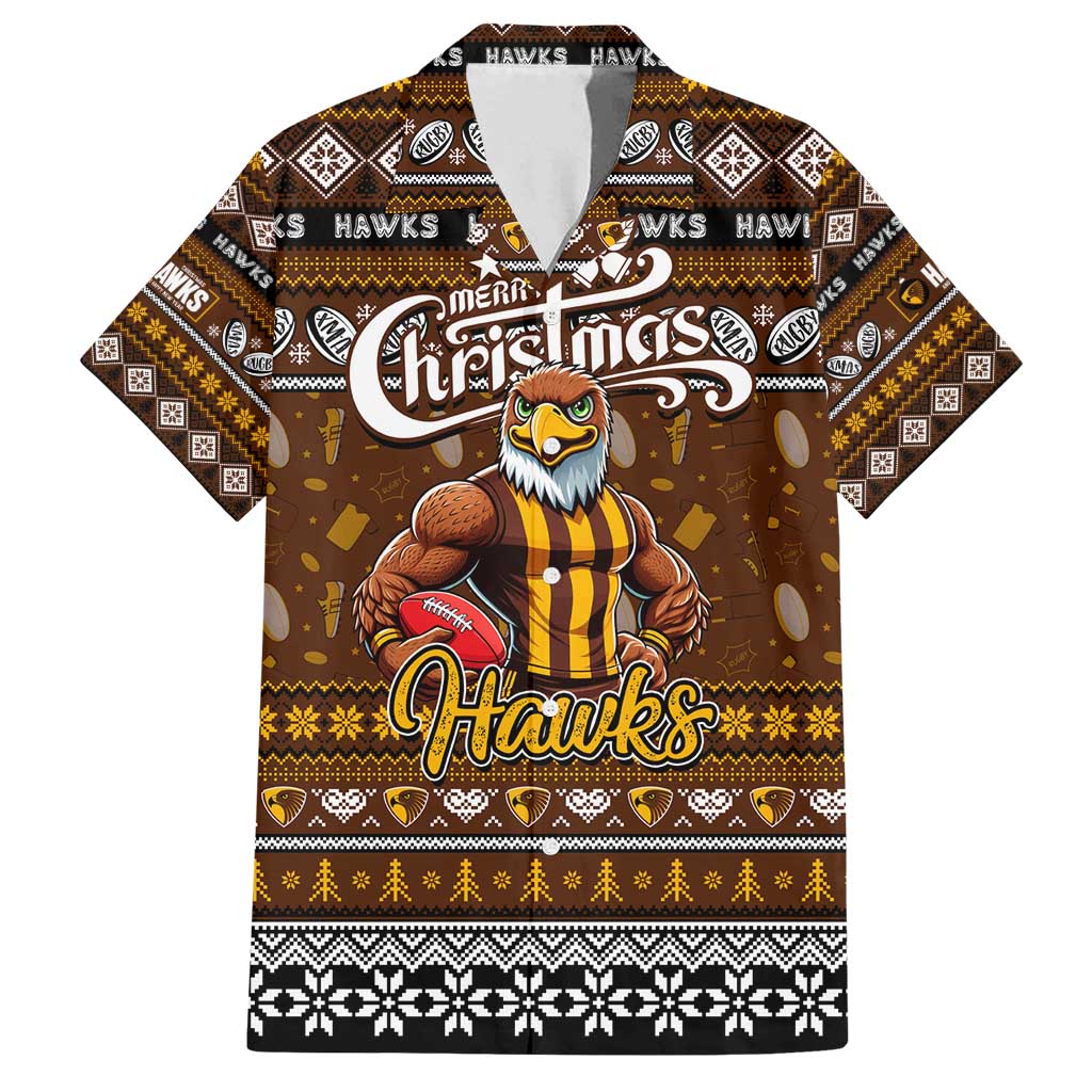 Personalized Hawks Rugby Xmas Family Matching Long Sleeve Bodycon Dress and Hawaiian Shirt Australia AFL Mascot