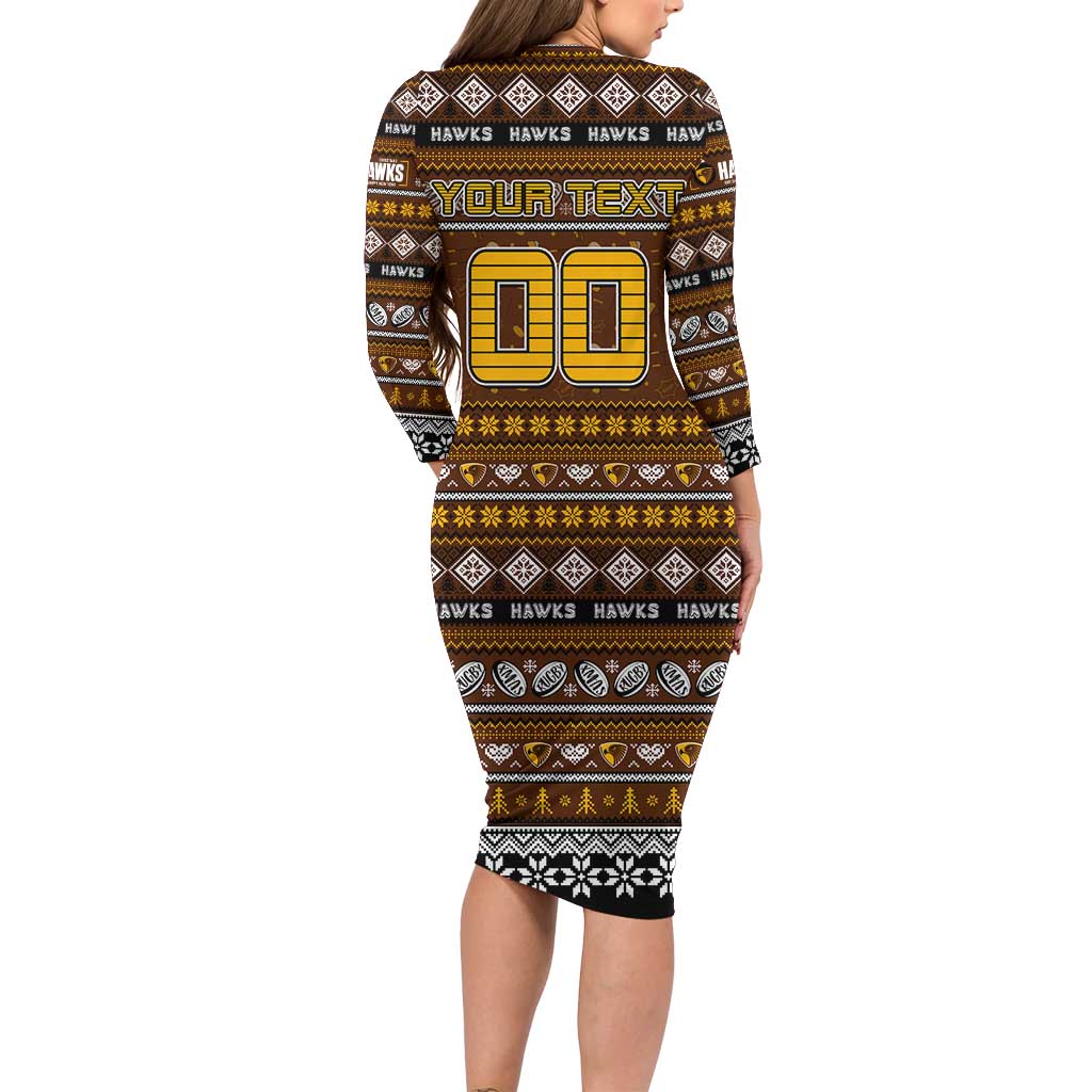 Personalized Hawks Rugby Xmas Family Matching Long Sleeve Bodycon Dress and Hawaiian Shirt Australia AFL Mascot