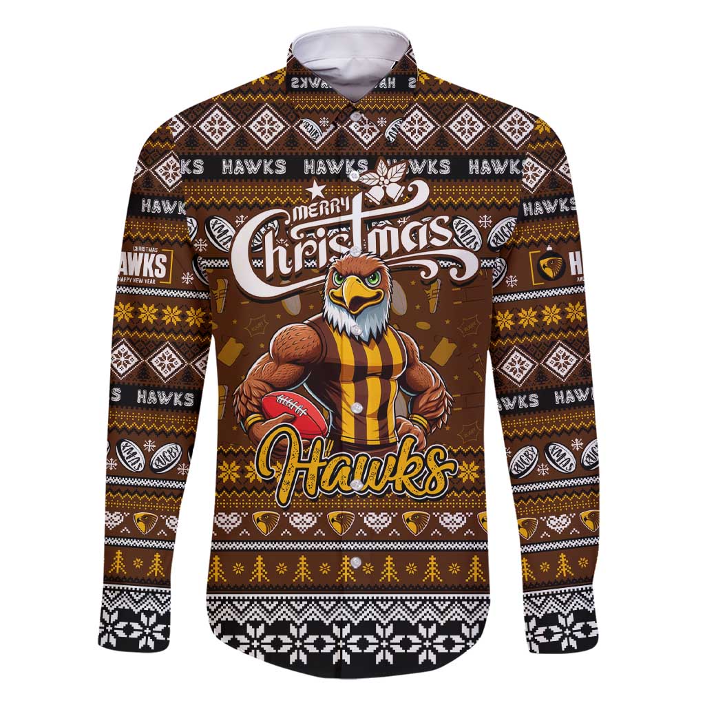 Personalized Hawks Rugby Xmas Family Matching Short Sleeve Bodycon Dress and Hawaiian Shirt Australia AFL Mascot