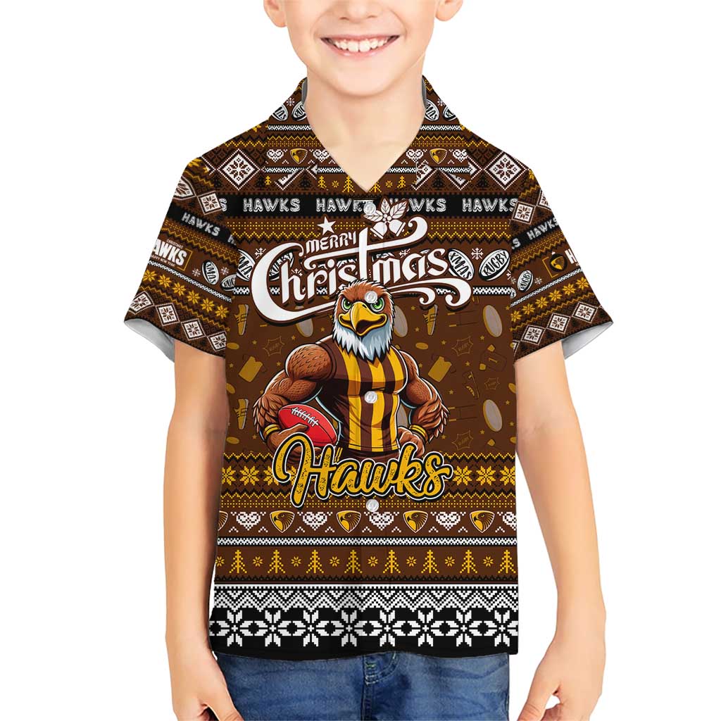 Personalized Hawks Rugby Xmas Family Matching Short Sleeve Bodycon Dress and Hawaiian Shirt Australia AFL Mascot