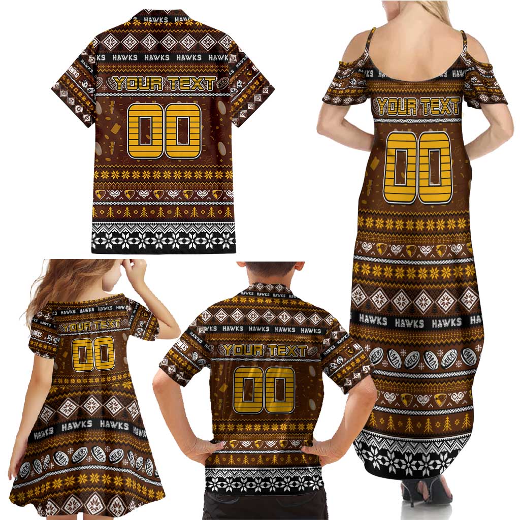Personalized Hawks Rugby Xmas Family Matching Summer Maxi Dress and Hawaiian Shirt Australia AFL Mascot