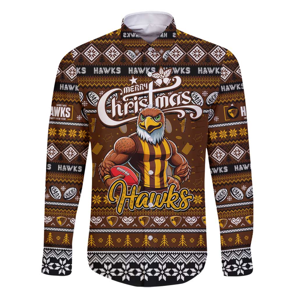 Personalized Hawks Rugby Xmas Family Matching Tank Maxi Dress and Hawaiian Shirt Australia AFL Mascot