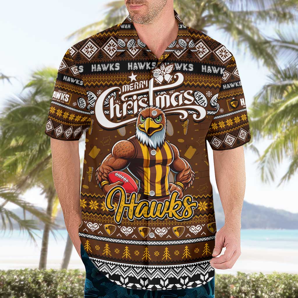 Personalized Hawks Football Xmas Hawaiian Shirt Australia AFL Mascot - Vibe Hoodie Shop