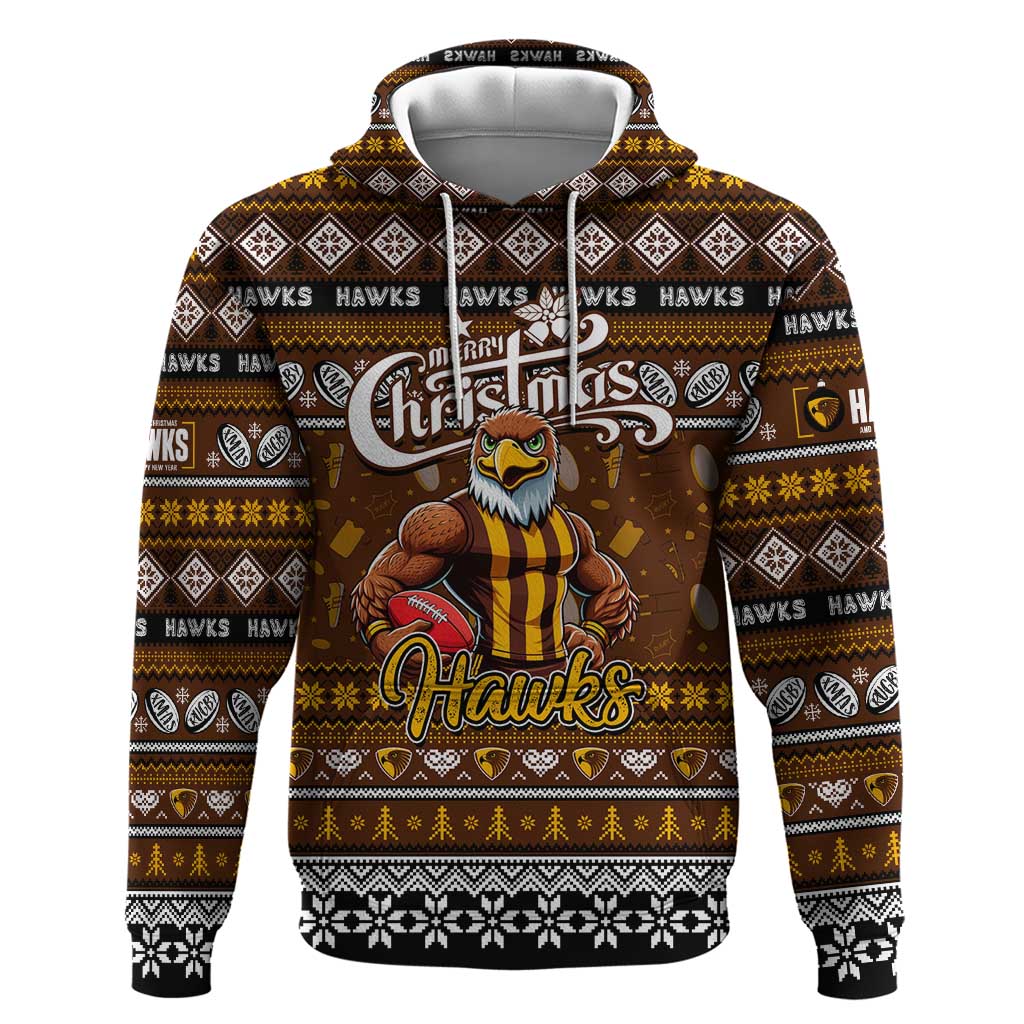 Personalized Hawks Football Xmas Hoodie Australia AFL Mascot - Vibe Hoodie Shop