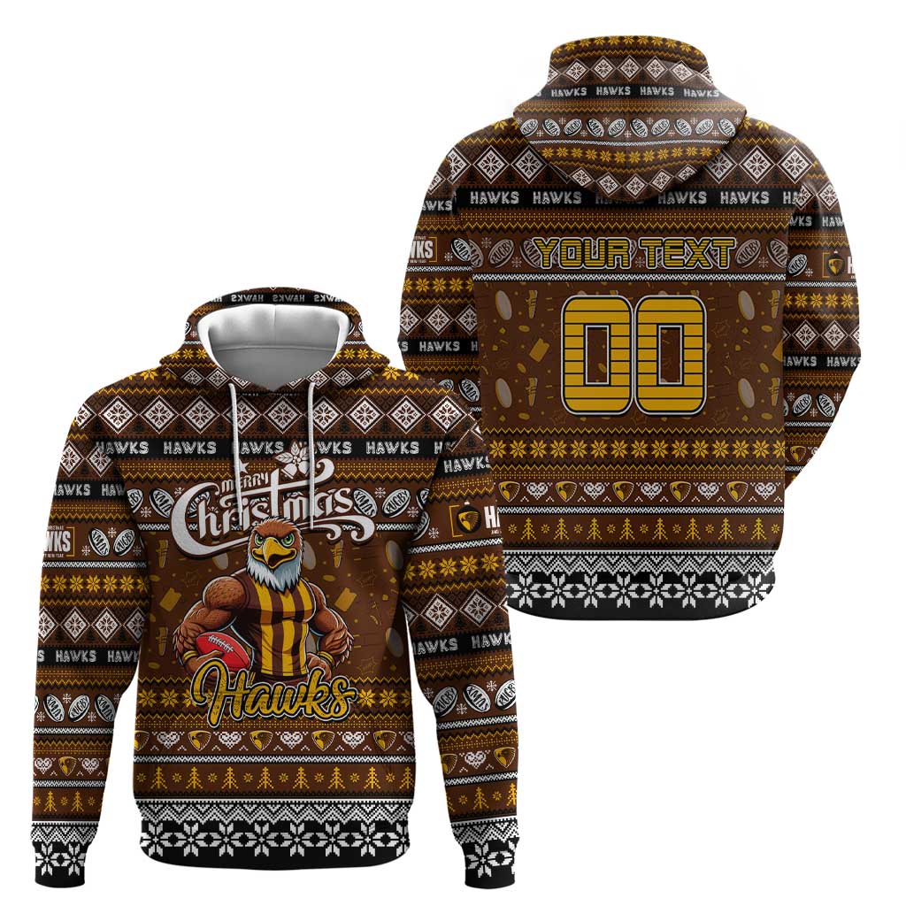 Personalized Hawks Football Xmas Hoodie Australia AFL Mascot - Vibe Hoodie Shop