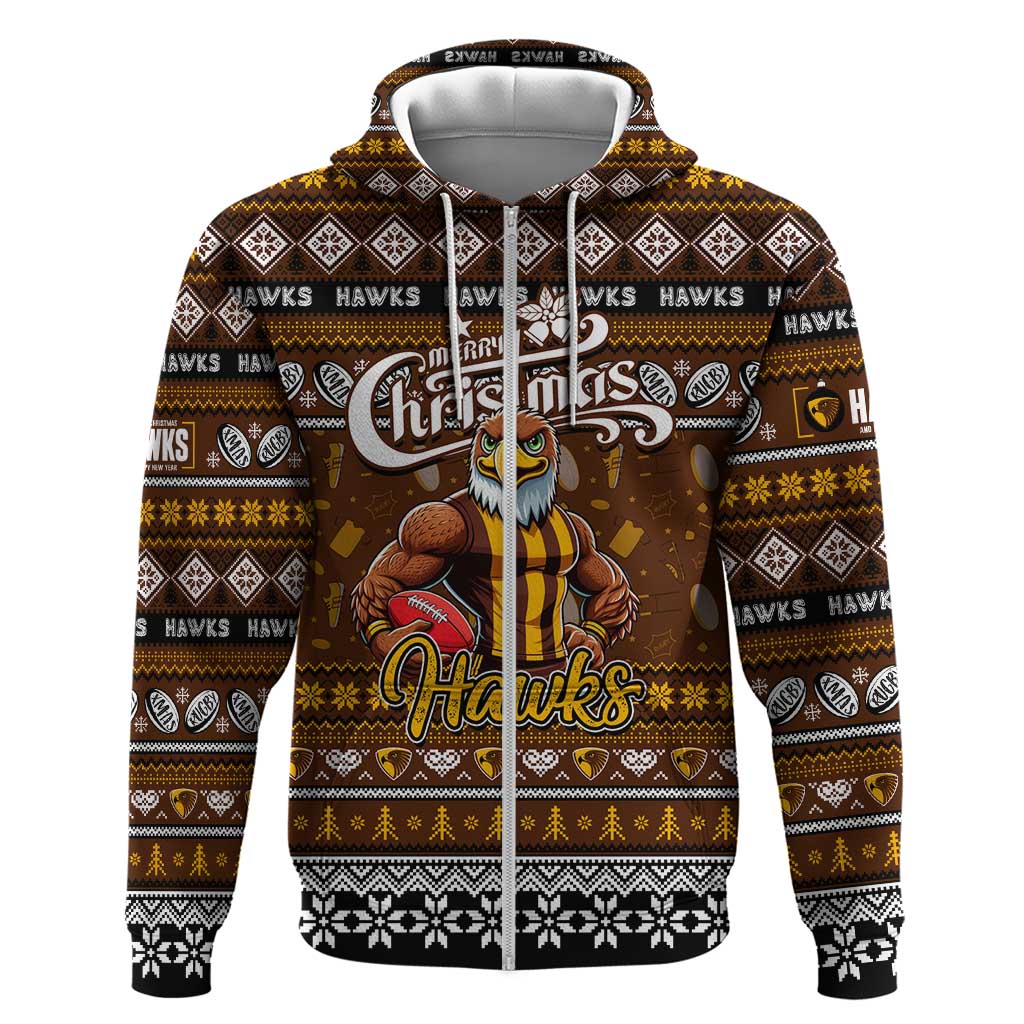 Personalized Hawks Football Xmas Hoodie Australia AFL Mascot - Vibe Hoodie Shop