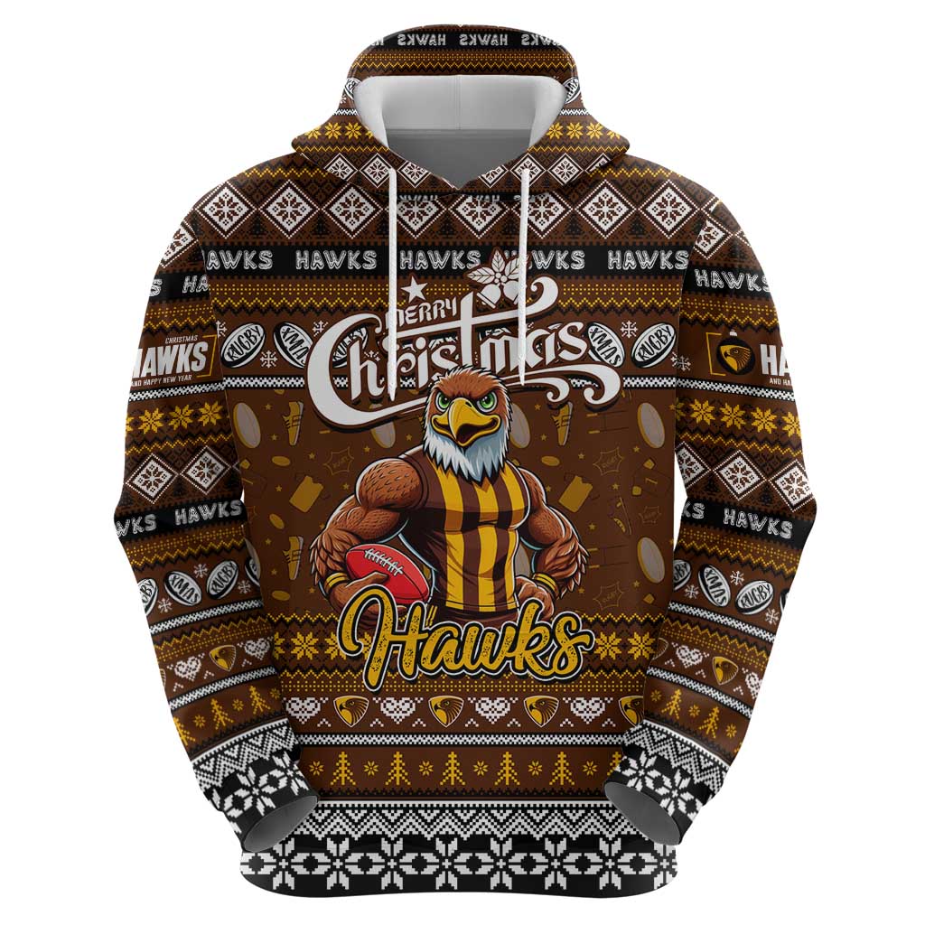 Personalized Hawks Football Xmas Hoodie Australia AFL Mascot - Vibe Hoodie Shop