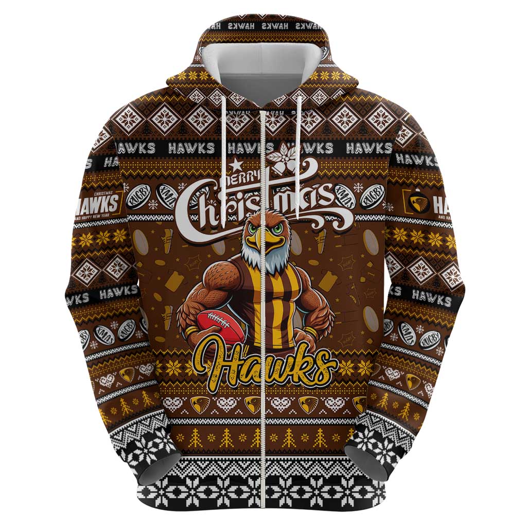 Personalized Hawks Football Xmas Hoodie Australia AFL Mascot - Vibe Hoodie Shop