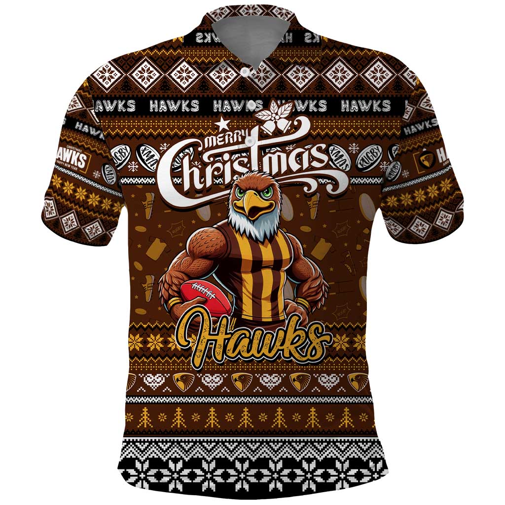 Personalized Hawks Football Xmas Polo Shirt Australia AFL Mascot - Vibe Hoodie Shop
