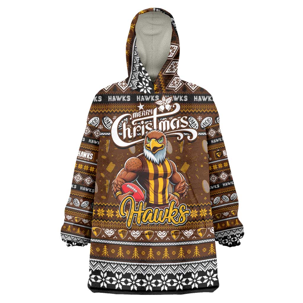 Personalized Hawks Football Xmas Wearable Blanket Hoodie Australia AFL Mascot - Vibe Hoodie Shop