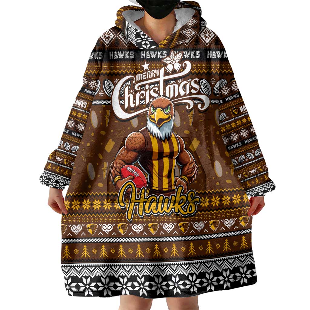 Personalized Hawks Football Xmas Wearable Blanket Hoodie Australia AFL Mascot - Vibe Hoodie Shop