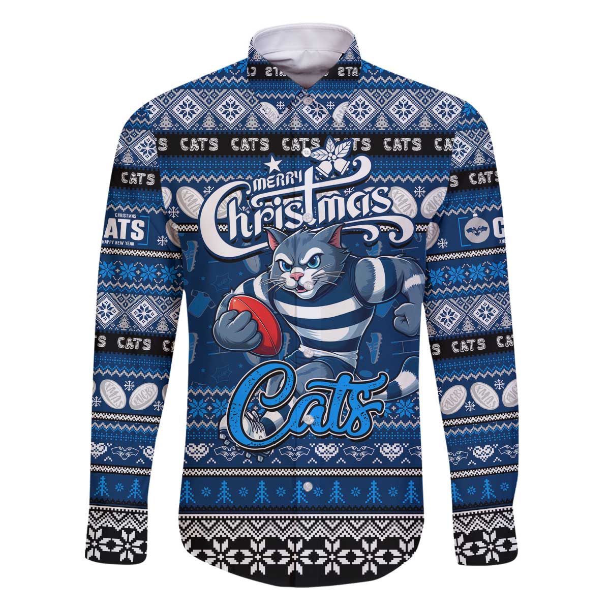 Personalized Cats Rugby Xmas Family Matching Off The Shoulder Long Sleeve Dress and Hawaiian Shirt Australia AFL Mascot