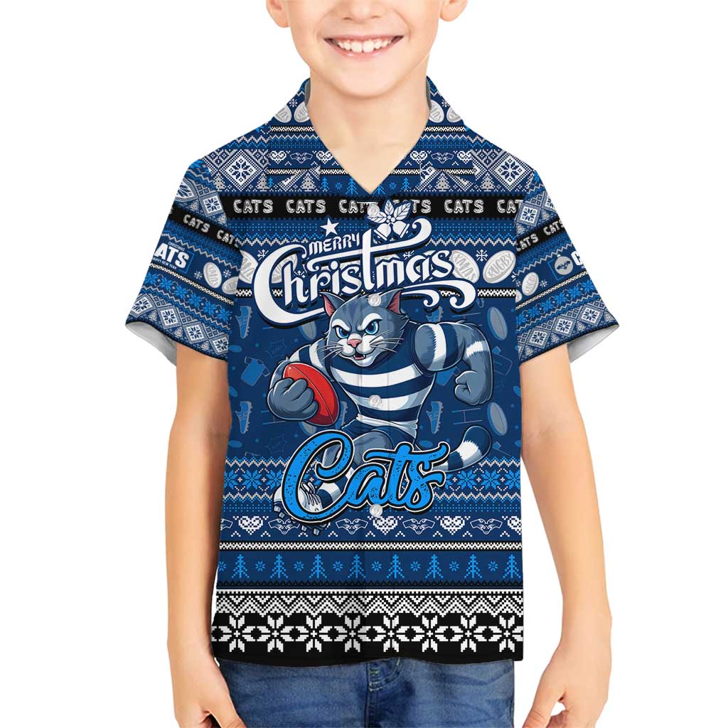 Personalized Cats Rugby Xmas Family Matching Off Shoulder Short Dress and Hawaiian Shirt Australia AFL Mascot