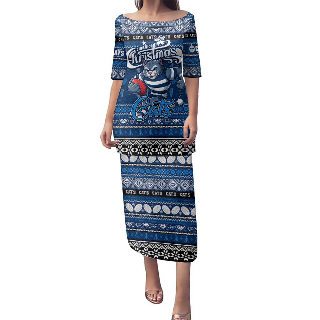 Personalized Cats Rugby Xmas Family Matching Puletasi and Hawaiian Shirt Australia AFL Mascot