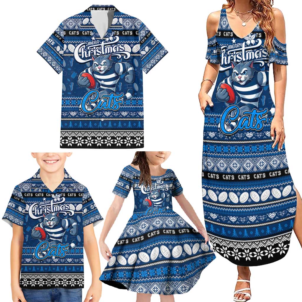 Personalized Cats Rugby Xmas Family Matching Summer Maxi Dress and Hawaiian Shirt Australia AFL Mascot