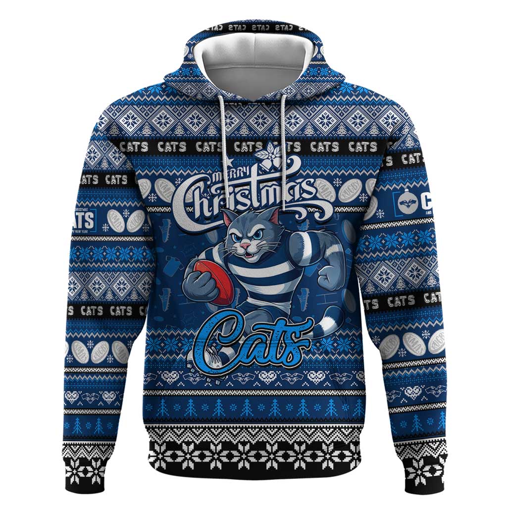 Personalized Cats Football Xmas Hoodie Australia AFL Mascot - Vibe Hoodie Shop