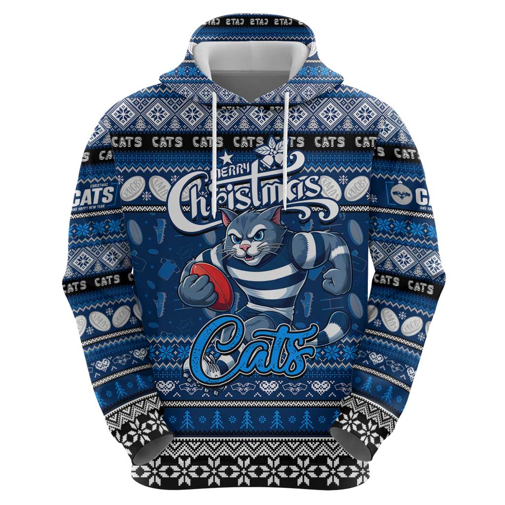 Personalized Cats Football Xmas Hoodie Australia AFL Mascot - Vibe Hoodie Shop