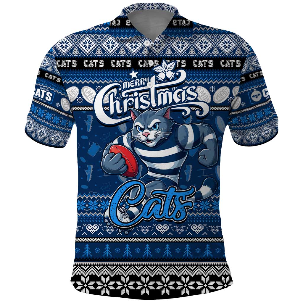 Personalized Cats Football Xmas Polo Shirt Australia AFL Mascot - Vibe Hoodie Shop