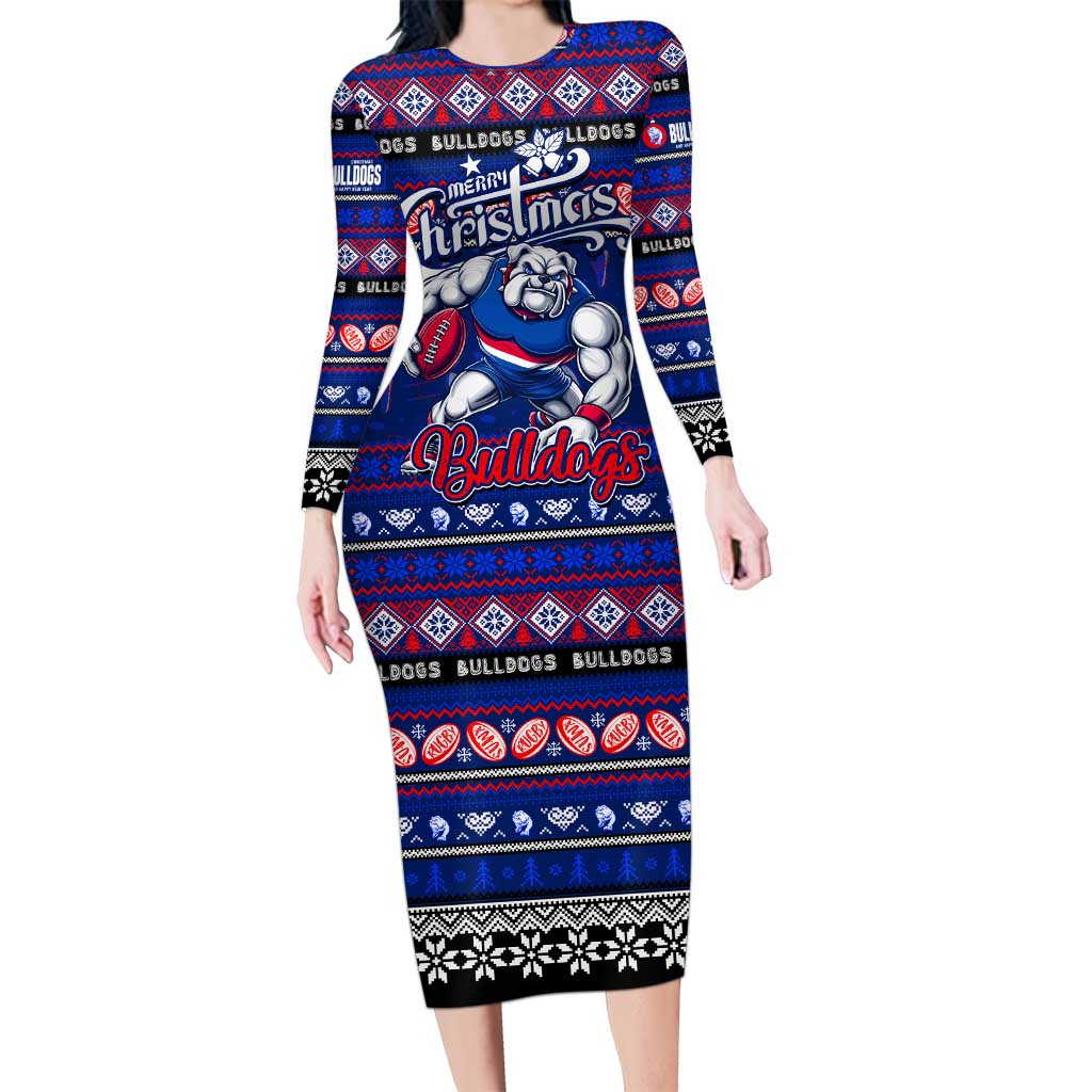 Personalized Bulldogs Rugby Xmas Family Matching Long Sleeve Bodycon Dress and Hawaiian Shirt Australia AFL Mascot