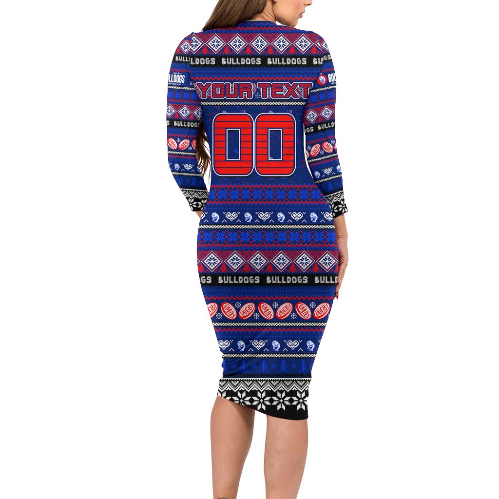 Personalized Bulldogs Rugby Xmas Family Matching Long Sleeve Bodycon Dress and Hawaiian Shirt Australia AFL Mascot