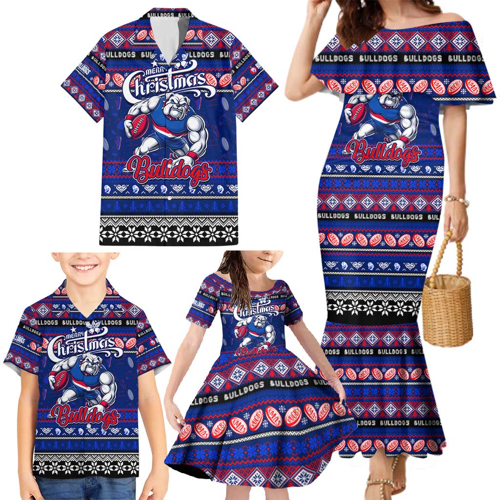 Personalized Bulldogs Rugby Xmas Family Matching Mermaid Dress and Hawaiian Shirt Australia AFL Mascot