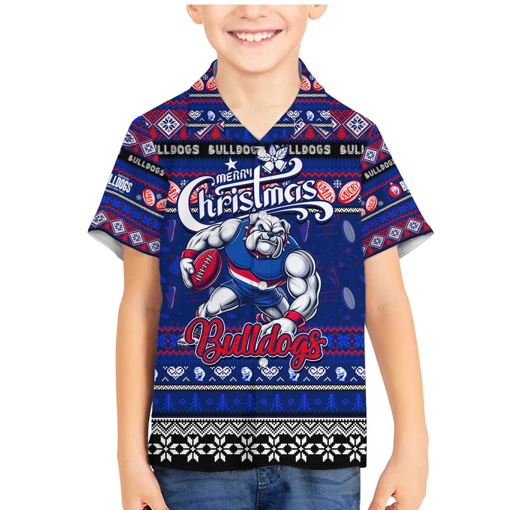 Personalized Bulldogs Rugby Xmas Family Matching Mermaid Dress and Hawaiian Shirt Australia AFL Mascot