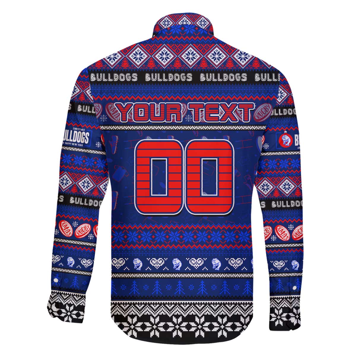 Personalized Bulldogs Rugby Xmas Family Matching Off The Shoulder Long Sleeve Dress and Hawaiian Shirt Australia AFL Mascot