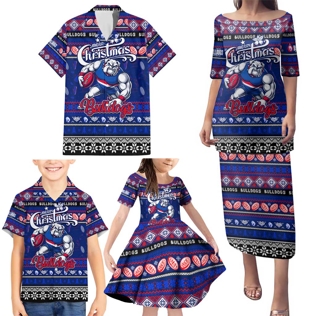 Personalized Bulldogs Rugby Xmas Family Matching Puletasi and Hawaiian Shirt Australia AFL Mascot