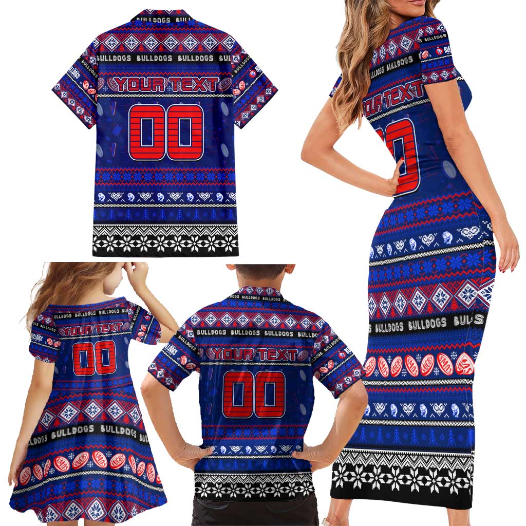 Personalized Bulldogs Rugby Xmas Family Matching Short Sleeve Bodycon Dress and Hawaiian Shirt Australia AFL Mascot