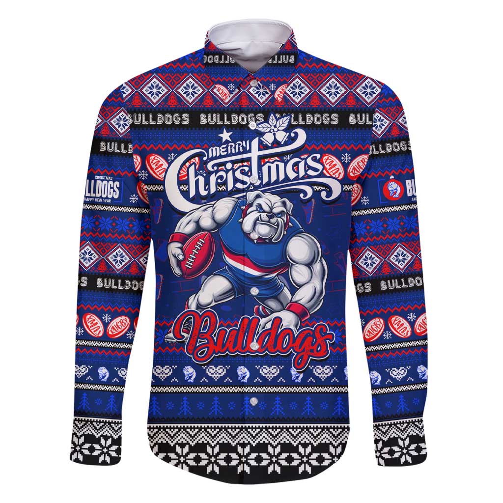 Personalized Bulldogs Rugby Xmas Family Matching Short Sleeve Bodycon Dress and Hawaiian Shirt Australia AFL Mascot