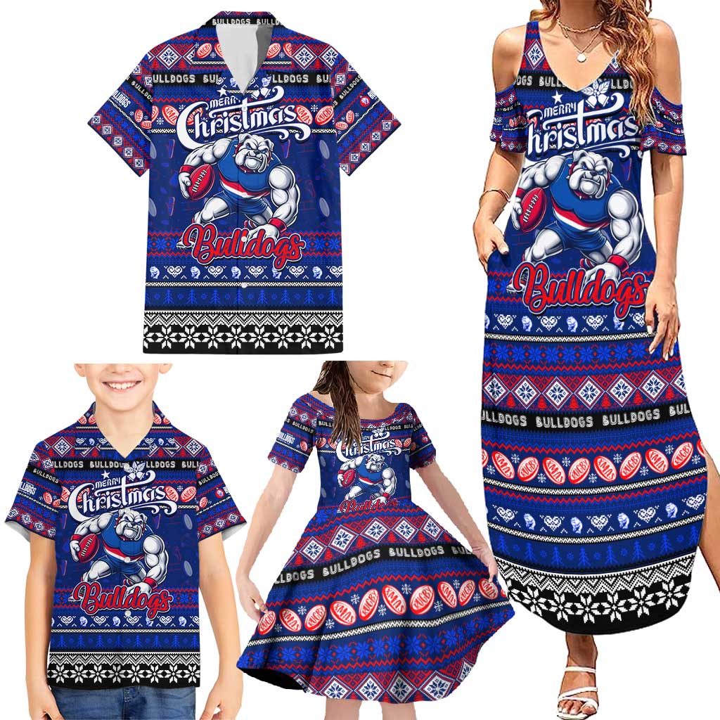 Personalized Bulldogs Rugby Xmas Family Matching Summer Maxi Dress and Hawaiian Shirt Australia AFL Mascot