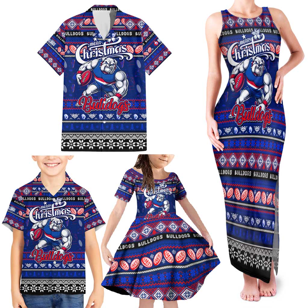 Personalized Bulldogs Rugby Xmas Family Matching Tank Maxi Dress and Hawaiian Shirt Australia AFL Mascot