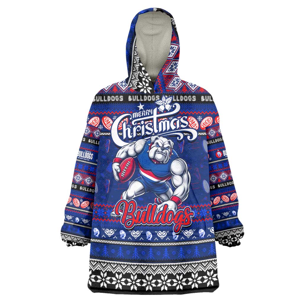 Personalized Bulldogs Football Xmas Wearable Blanket Hoodie Australia AFL Mascot - Vibe Hoodie Shop