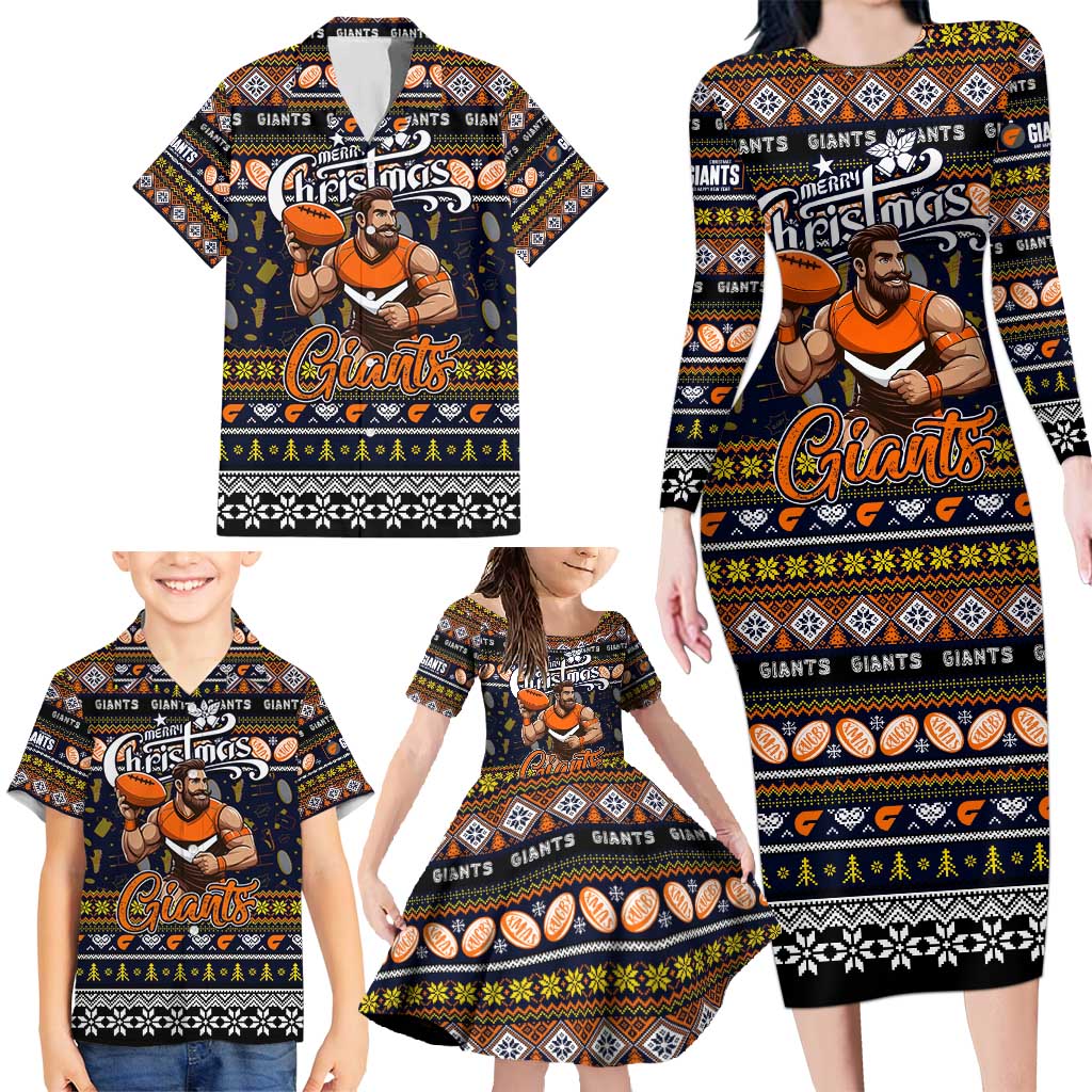 Personalized Giants Rugby Xmas Family Matching Long Sleeve Bodycon Dress and Hawaiian Shirt Australia AFL Mascot