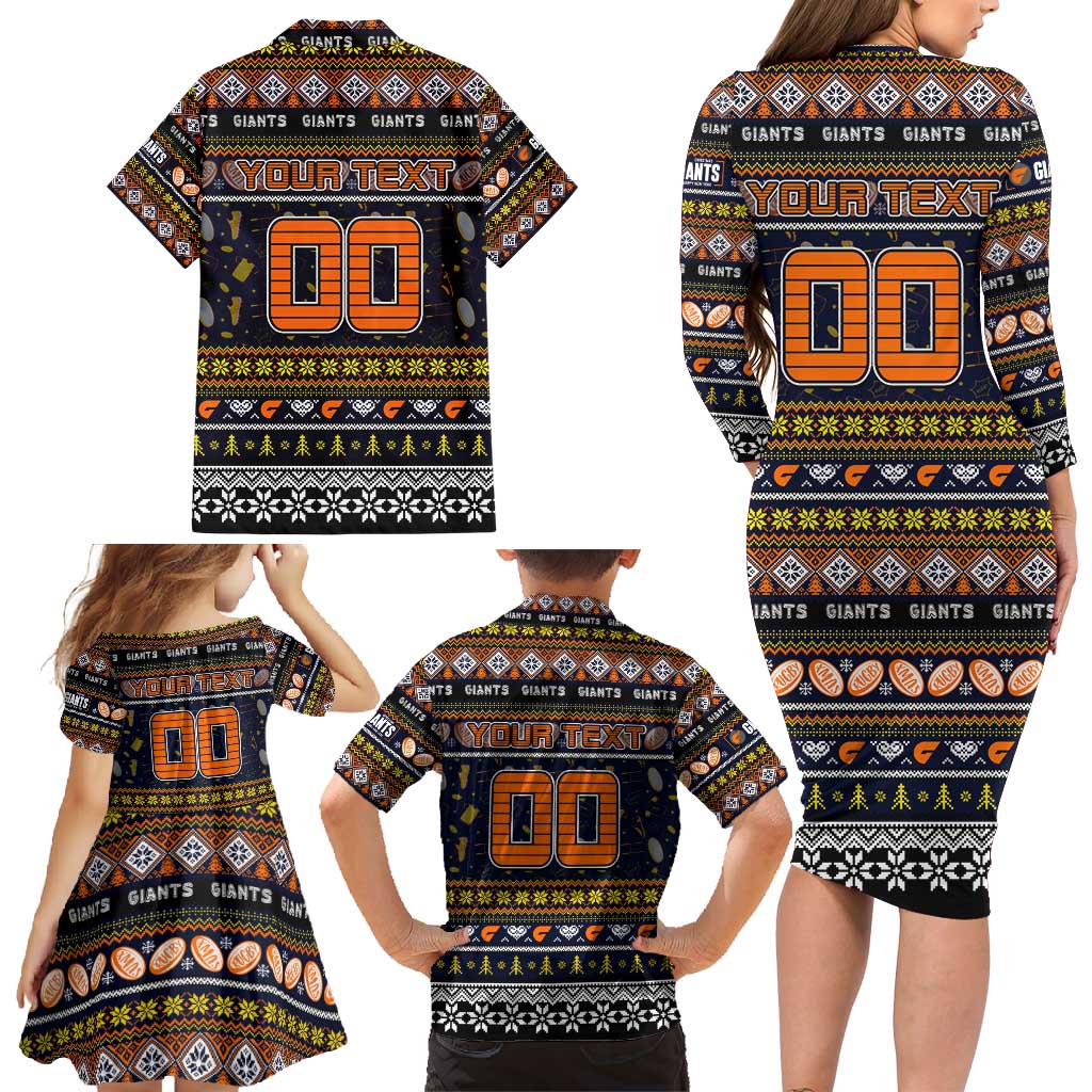 Personalized Giants Rugby Xmas Family Matching Long Sleeve Bodycon Dress and Hawaiian Shirt Australia AFL Mascot