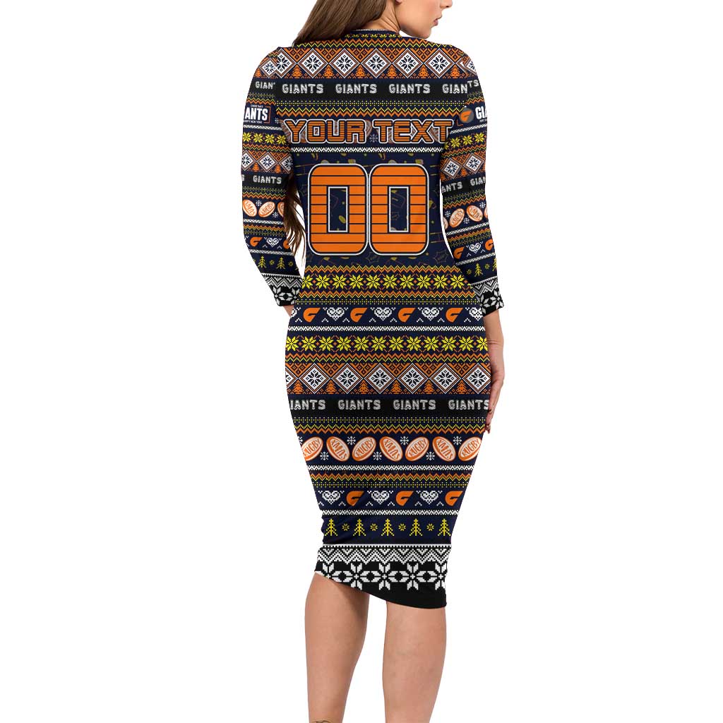 Personalized Giants Rugby Xmas Family Matching Long Sleeve Bodycon Dress and Hawaiian Shirt Australia AFL Mascot